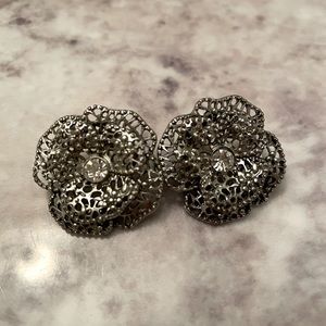 Silver Metal Stud Earrings with Rhinestone